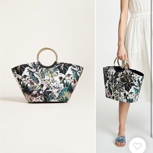 Flynn Hampton Flora Metallic Weave Floral Tote Bag Purse Metallic Ringed Handles